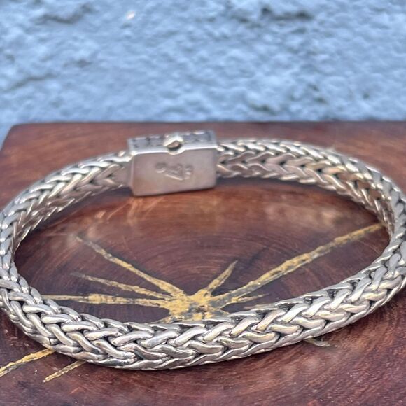 Vintage Sterling Silver Wheat Chain Byzanitine Bangle Modern Jewelry 925 - Picture 3 of 10